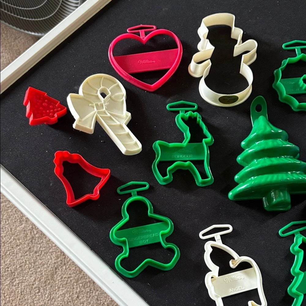 Assorted Holiday Cookie Cutters and Molds - Green, Red, White, Purple